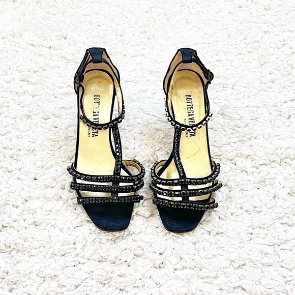 Bottega Veneta rhinestone satin ankle t strap black strappy vintage heels… - Picture 5 of 17